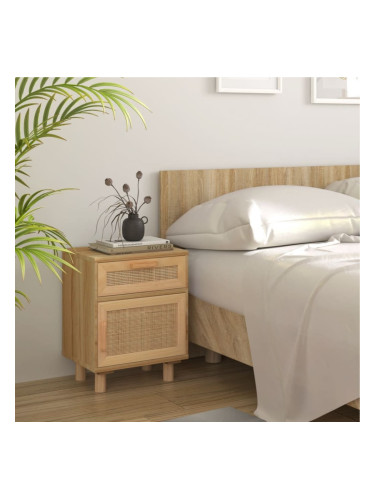 Sonata H Нощно шкафче, кафяво, борово дърво масив и естествен ратан