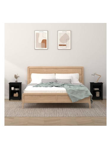 Sonata H Нощни шкафчета, 2 бр, черни, 40x35x55 см, борово дърво масив