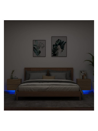 Sonata H Нощни шкафчета за стена с LED осветление, 2 бр, сонома дъб