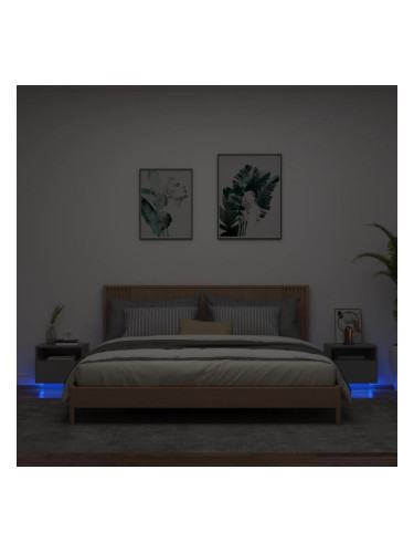 Sonata H Нощни шкафчета с LED осветление, 2 бр, черни, 40x39x37 см