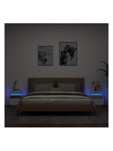 Sonata H Нощни шкафчета с LED осветление, 2 бр, бели, 40x39x48,5 см