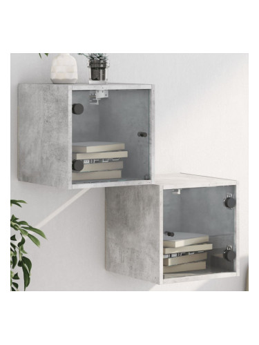 Sonata H Нощни шкафчета със стъклени врати 2 бр бетонно сиво 35x37x35 см