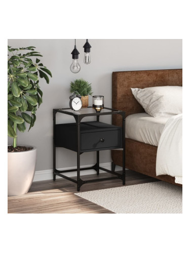 Sonata H Нощно шкафче, черно, 40x40x55 см, инженерно дърво