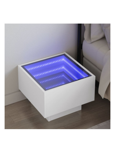 Sonata H Нощна масичка с Infinity LED бяла 40x40x30 см