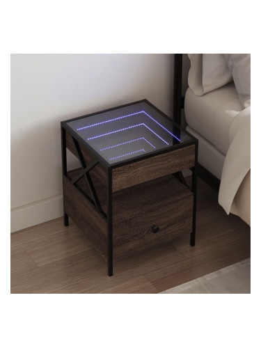 Sonata H Нощна масичка с Infinity LED, кафяв дъб, 40x40x51 см