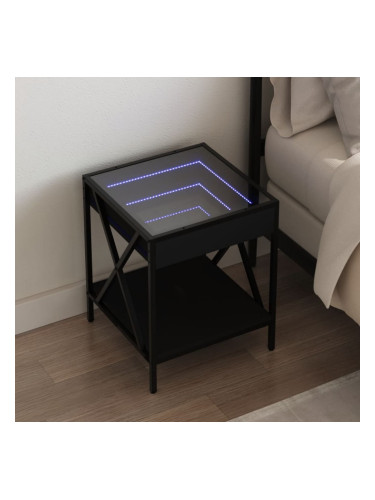 Sonata H Нощна масичка с Infinity LED, черна, 40x40x49 см