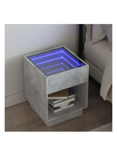 Sonata H Нощна масичка с Infinity LED, бетонно сива, 40x40x50 см