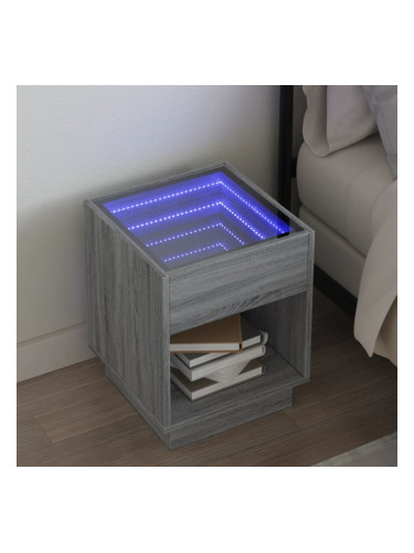 Sonata H Нощна масичка с Infinity LED, сив сонома, 40x40x50 см