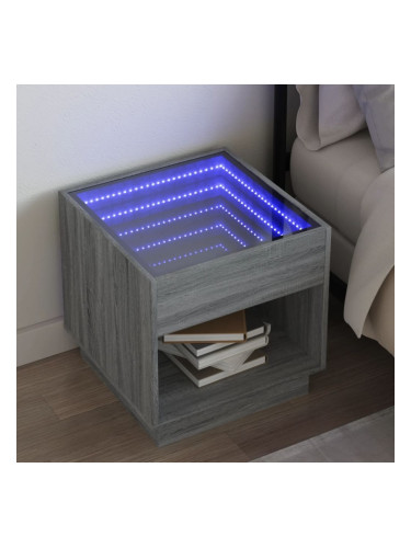 Sonata H Нощна масичка с Infinity LED, сив сонома, 50x50x50 см