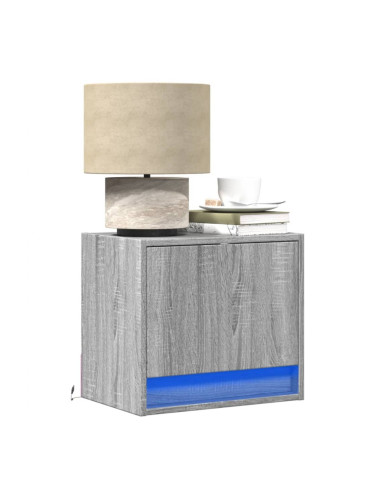 Sonata H Нощни шкафчета за стена с LED осветление, 2 бр, сив сонома