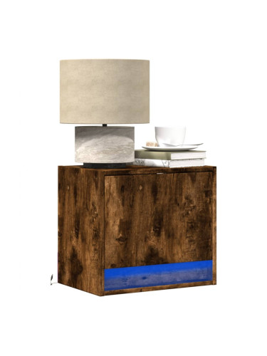 Sonata H Нощни шкафчета за стена с LED осветление, 2 бр, опушен дъб