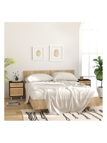 Sonata H Нощни шкафчета, 2 бр, черни, бор масив и естествен ратан