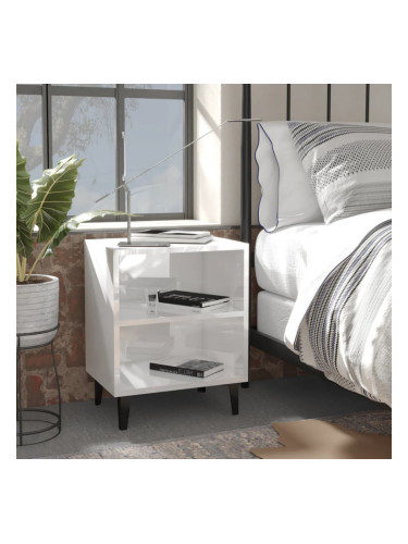 Sonata H Нощни шкафчета с метални крака, 2 бр, бял гланц, 40x30x50 см