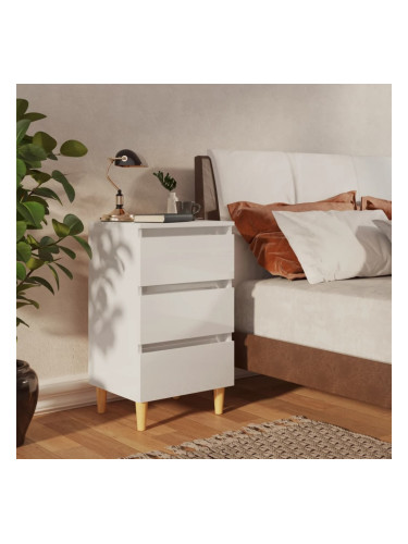 Sonata H Нощно шкафче с крака от дърво масив, бял гланц, 40x35x69 см