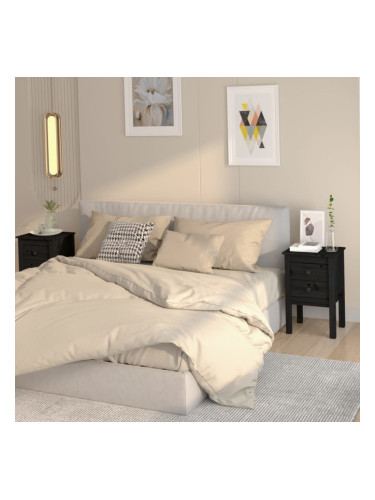 Sonata H Нощни шкафчета, 2 бр, черни, 40x35x61,5 см, борово дърво масив