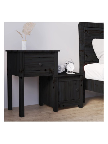 Sonata H Нощно шкафче, черно, 79,5x38x65,5 см, борово дърво масив