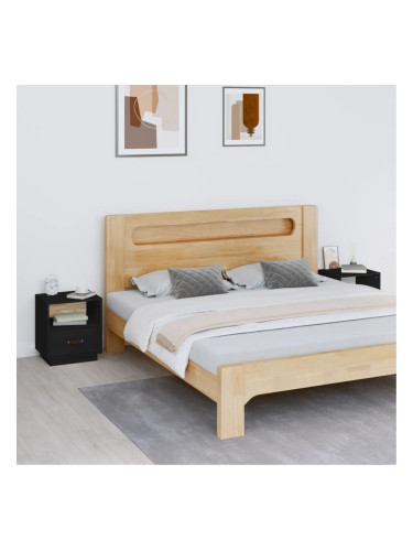 Sonata H Нощни шкафчета, 2 бр, черни, 40x34x45 см, борово дърво масив