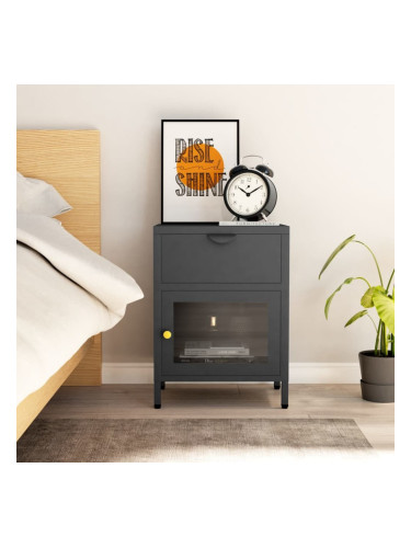 Sonata H Нощно шкафче, антрацит, 40x30x54,5 см, стомана и стъкло