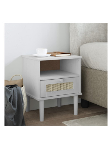 Sonata H Нощно шкафче SENJA, ратанова визия, бял, 40x35x48 см, бор масив
