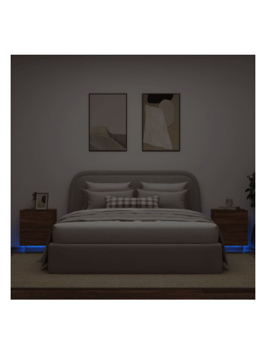 Sonata H Нощни шкафчета с LED, 2 бр, Кафяв дъб, инженерно дърво