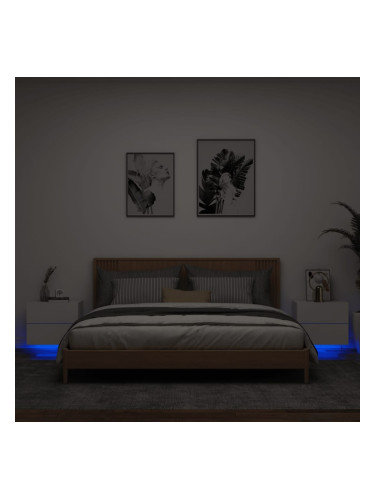 Sonata H Нощни шкафчета за стена с LED осветление, 2 бр, бели