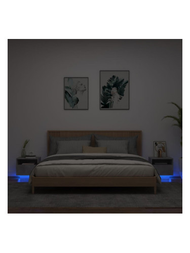 Sonata H Нощни шкафчета с LED осветление, 2 бр, бетонно сив, 40x39x37 см