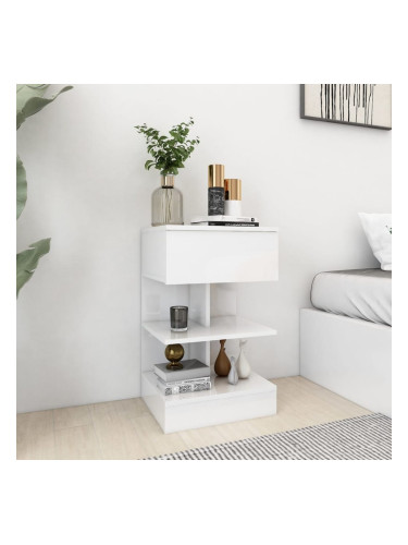 Sonata H Нощно шкафче, бял гланц, 40x35x65 см, инженерно дърво
