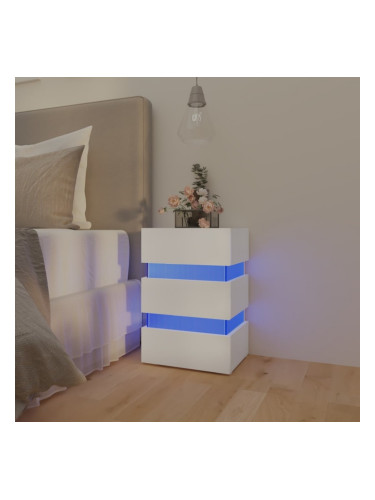 Sonata H Нощно шкафче с LED, бяло, 45x35x67 см, инженерно дърво