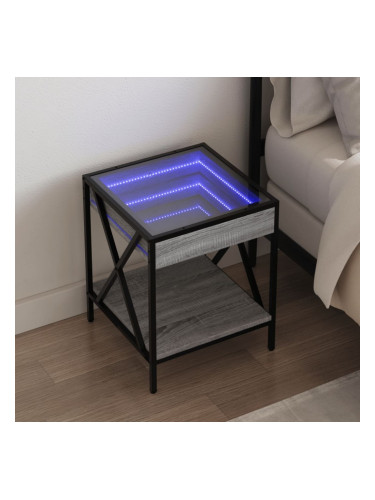 Sonata H Нощна масичка с Infinity LED, сив сонома, 40x40x49 см