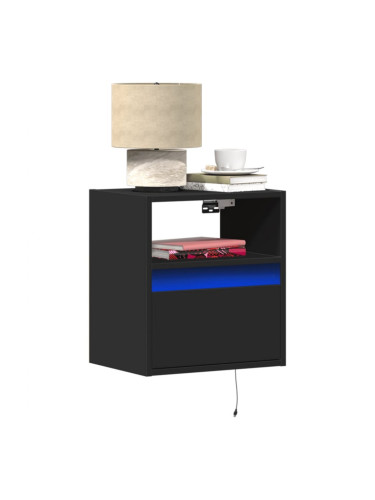 Sonata H Нощно шкафче за стена с LED светлини, черно