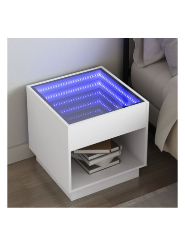 Sonata H Нощна масичка с Infinity LED бяла 50x50x50 см