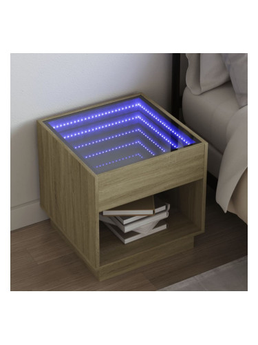 Sonata H Нощна масичка с Infinity LED, сонома дъб, 50x50x50 см