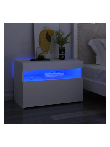 Sonata H Нощни шкафчета с LED, 2 бр, бели, 60x35x40 см, инженерно дърво