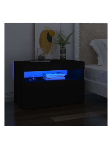 Sonata H Нощни шкафчета с LED, 2 бр, черни, 60x35x40 см, инженерно дърво