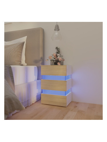 Sonata H Нощно шкафче, бяло и дъб сонома, 45x35x67 см, инженерно дърво