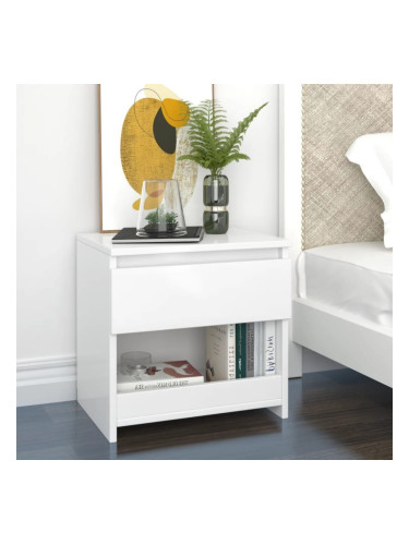 Sonata H Нощно шкафче, бял гланц, 40x30x39 см, инженерно дърво