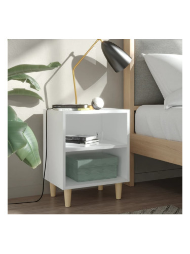 Sonata H Нощно шкафче с крака от дървен масив, бяло, 40x30x50 см