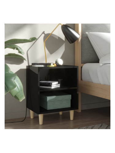 Sonata H Нощно шкафче с крака от дърво масив, черен гланц, 40x30x50 см