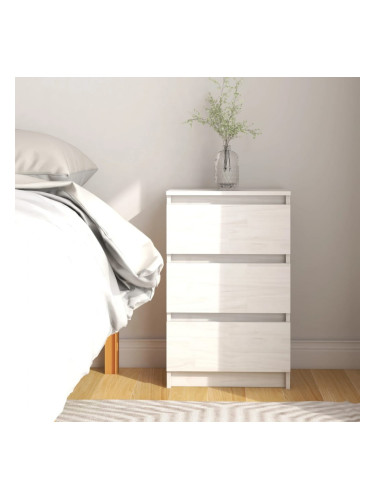 Sonata H Нощно шкафче, бяло, 40x29,5x64 см, борово дърво масив