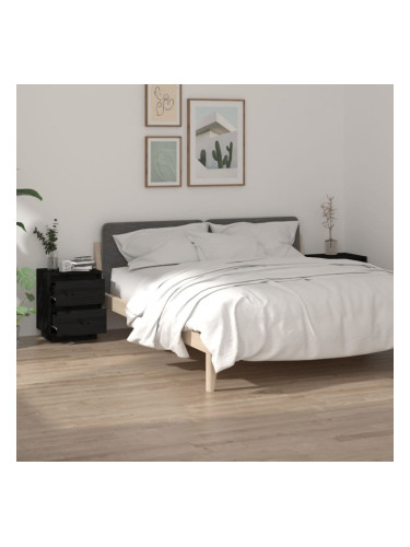 Sonata H Нощни шкафчета, 2 бр, черни, 40x35x50 см, борово дърво масив