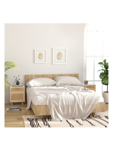 Sonata H Нощни шкафчета, 2 бр, бели, бор масив и естествен ратан