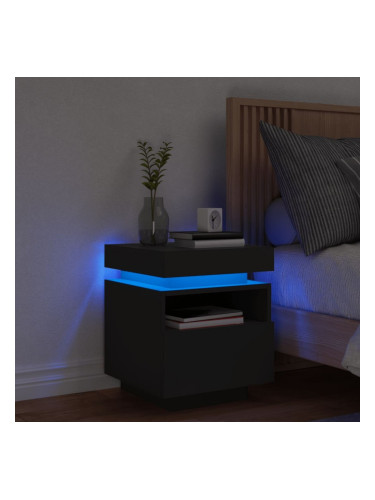 Sonata H Нощно шкафче с LED осветление, черно, 40x39x48,5 см