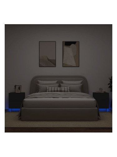 Sonata H Нощни шкафчета с LED, 2 бр, черно, инженерна дървесина