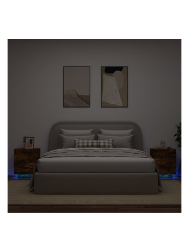 Sonata H Нощни шкафчета с LED, 2 бр, Опушен дъб, инженерно дърво