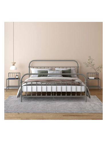 Sonata H Нощни шкафчета, 2 бр, сиво и черно, метал и стъкло