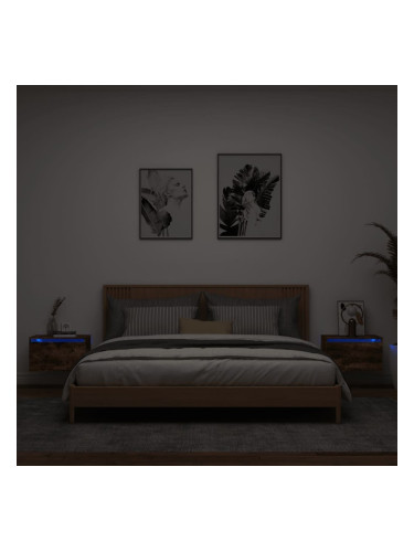 Sonata H Нощни шкафчета за стена с LED осветление, 2 бр, опушен дъб