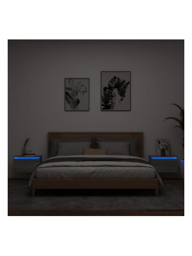 Sonata H Нощни шкафчета за стена с LED осветление, 2 бр, сив сонома