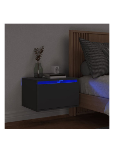 Sonata H Нощно шкафче за стена с LED светлини, черно