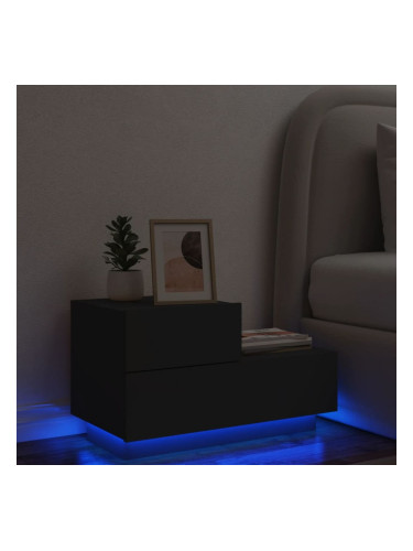 Sonata H Нощно шкафче с LED осветление, черни, 70x36x40,5 см