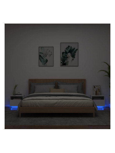 Sonata H Нощни шкафчета с LED осветление, 2 бр, бели, 40x39x37 см